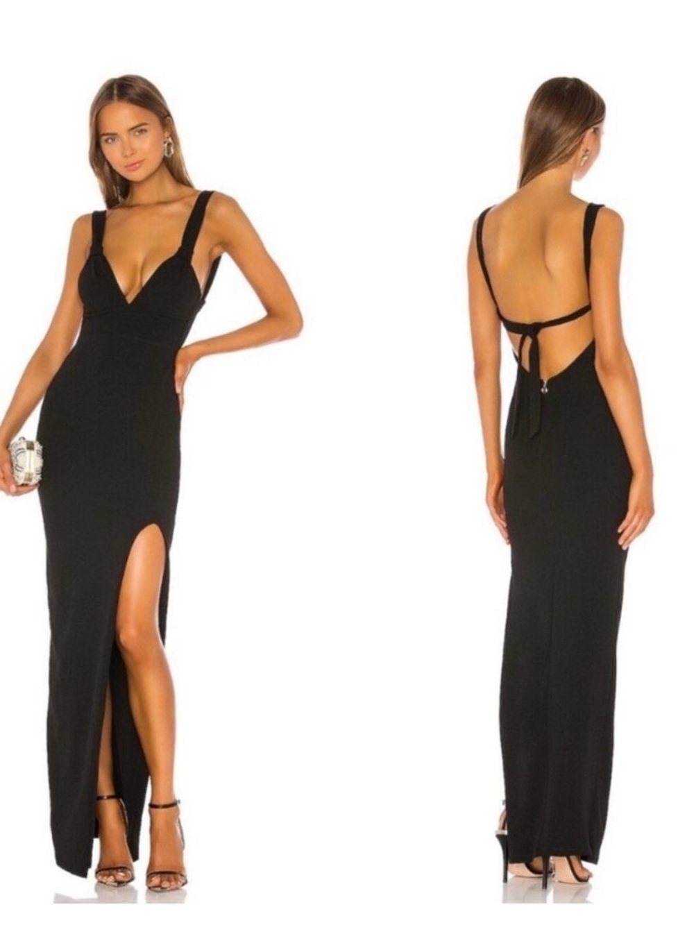 Nookie Lust Gown Black Open Back Slit Formal Dress S